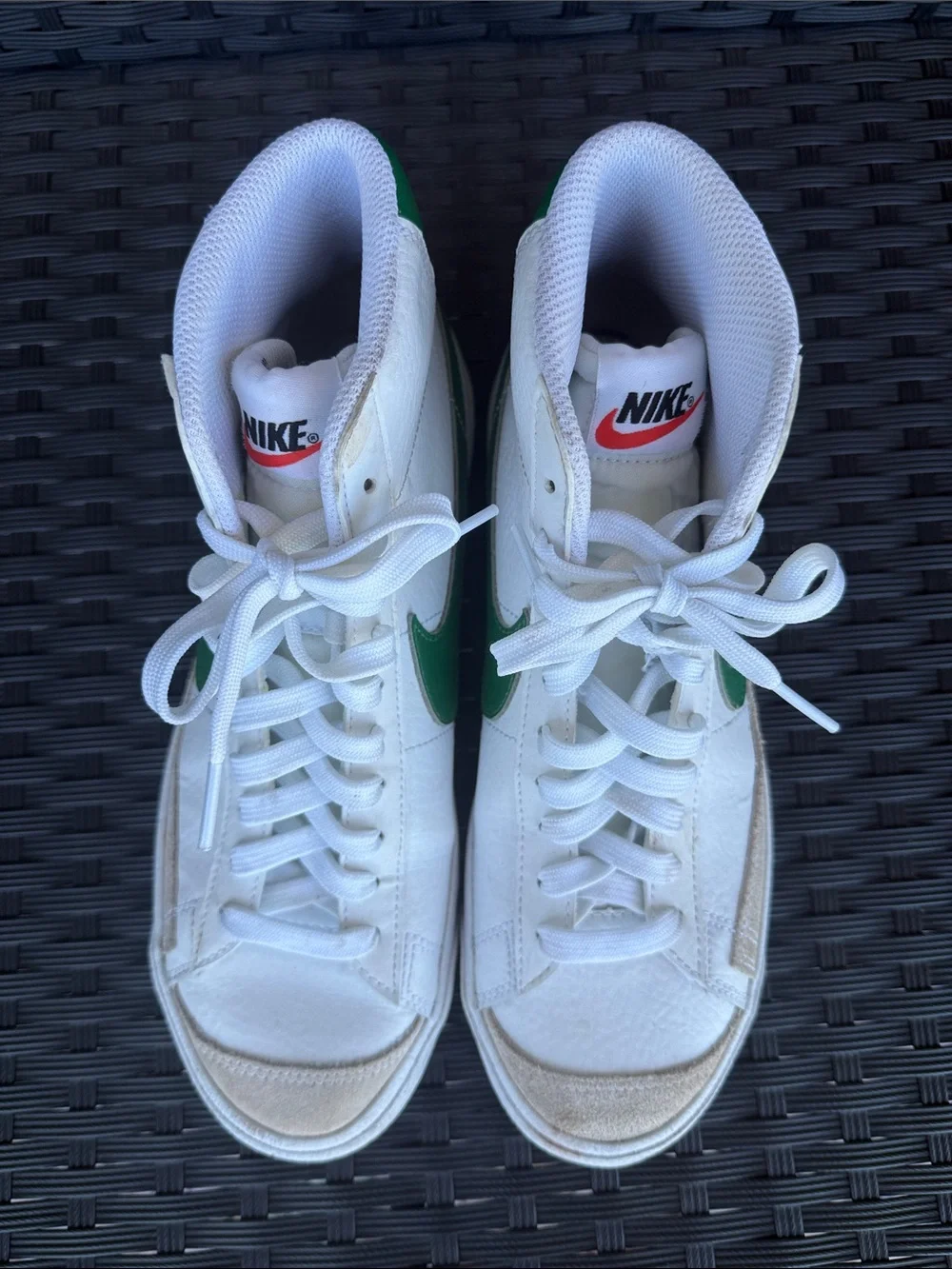 Nike High-Top Blazer Sneakers with Green Swoosh and Heel